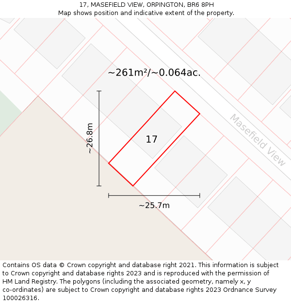 17, MASEFIELD VIEW, ORPINGTON, BR6 8PH: Plot and title map