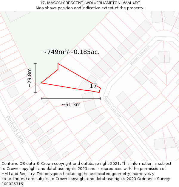 17, MASON CRESCENT, WOLVERHAMPTON, WV4 4DT: Plot and title map