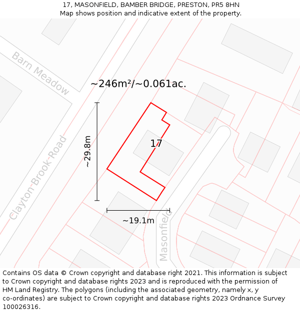 17, MASONFIELD, BAMBER BRIDGE, PRESTON, PR5 8HN: Plot and title map