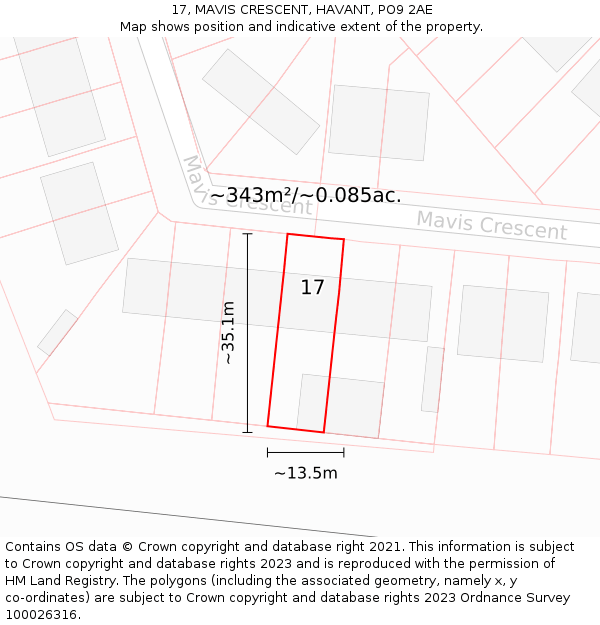 17, MAVIS CRESCENT, HAVANT, PO9 2AE: Plot and title map
