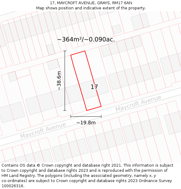 17, MAYCROFT AVENUE, GRAYS, RM17 6AN: Plot and title map