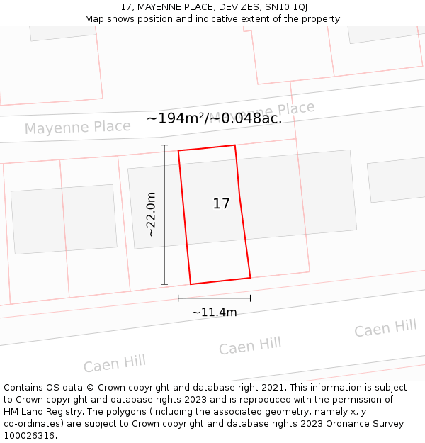 17, MAYENNE PLACE, DEVIZES, SN10 1QJ: Plot and title map
