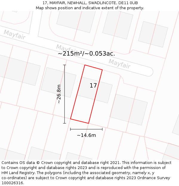 17, MAYFAIR, NEWHALL, SWADLINCOTE, DE11 0UB: Plot and title map