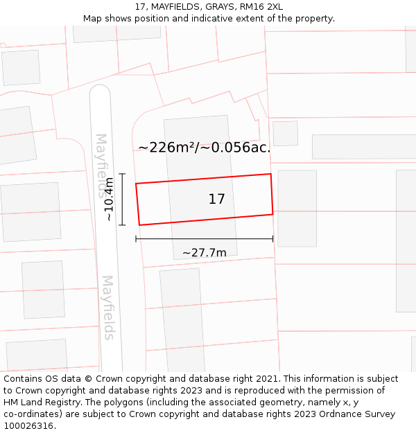 17, MAYFIELDS, GRAYS, RM16 2XL: Plot and title map
