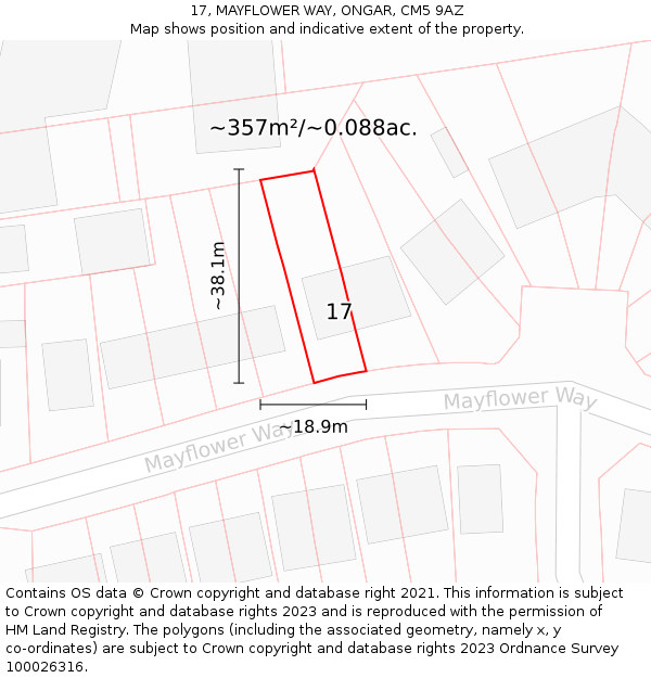 17, MAYFLOWER WAY, ONGAR, CM5 9AZ: Plot and title map