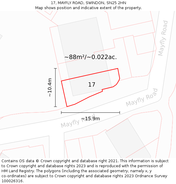 17, MAYFLY ROAD, SWINDON, SN25 2HN: Plot and title map