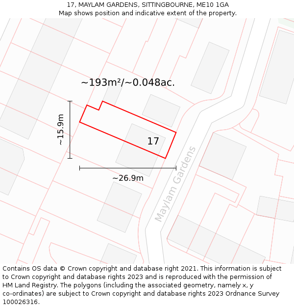 17, MAYLAM GARDENS, SITTINGBOURNE, ME10 1GA: Plot and title map