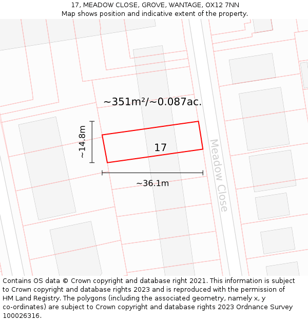 17, MEADOW CLOSE, GROVE, WANTAGE, OX12 7NN: Plot and title map