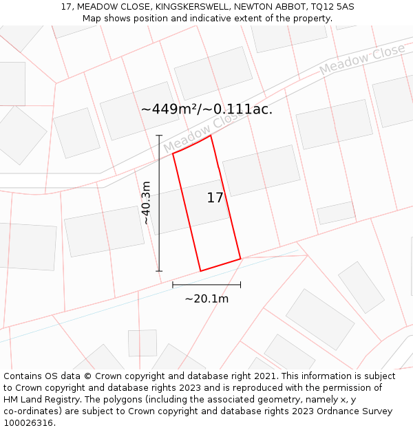 17, MEADOW CLOSE, KINGSKERSWELL, NEWTON ABBOT, TQ12 5AS: Plot and title map