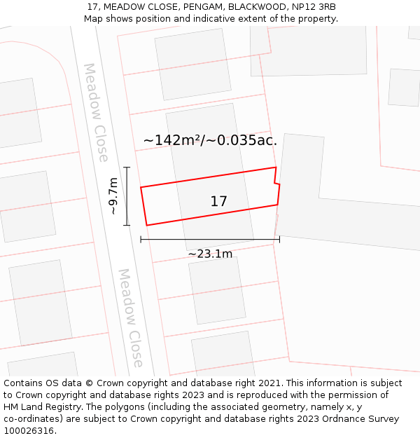 17, MEADOW CLOSE, PENGAM, BLACKWOOD, NP12 3RB: Plot and title map