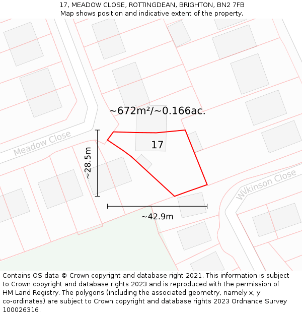 17, MEADOW CLOSE, ROTTINGDEAN, BRIGHTON, BN2 7FB: Plot and title map