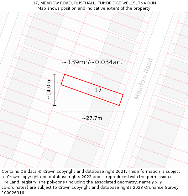 17, MEADOW ROAD, RUSTHALL, TUNBRIDGE WELLS, TN4 8UN: Plot and title map