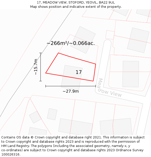 17, MEADOW VIEW, STOFORD, YEOVIL, BA22 9UL: Plot and title map