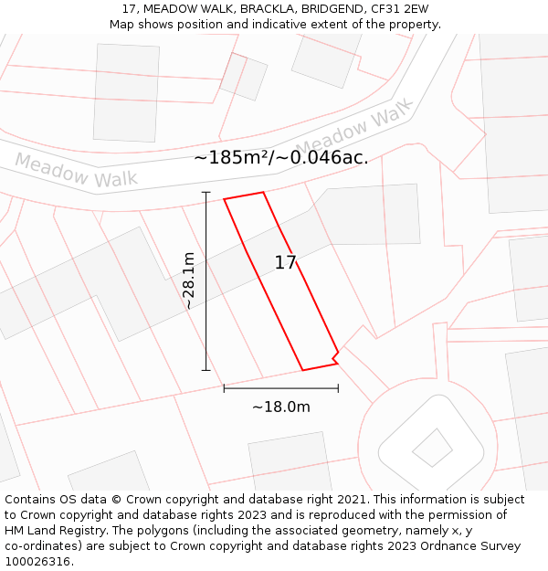 17, MEADOW WALK, BRACKLA, BRIDGEND, CF31 2EW: Plot and title map