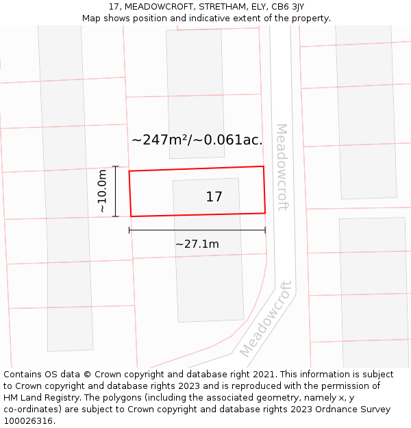 17, MEADOWCROFT, STRETHAM, ELY, CB6 3JY: Plot and title map