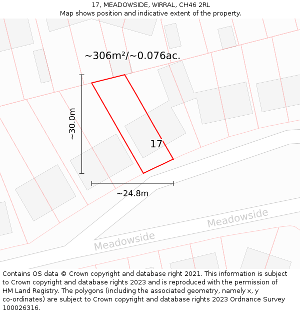 17, MEADOWSIDE, WIRRAL, CH46 2RL: Plot and title map