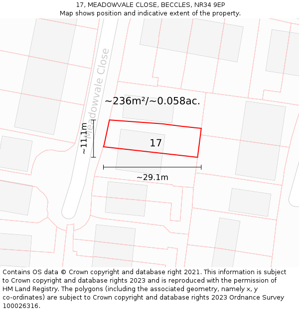 17, MEADOWVALE CLOSE, BECCLES, NR34 9EP: Plot and title map