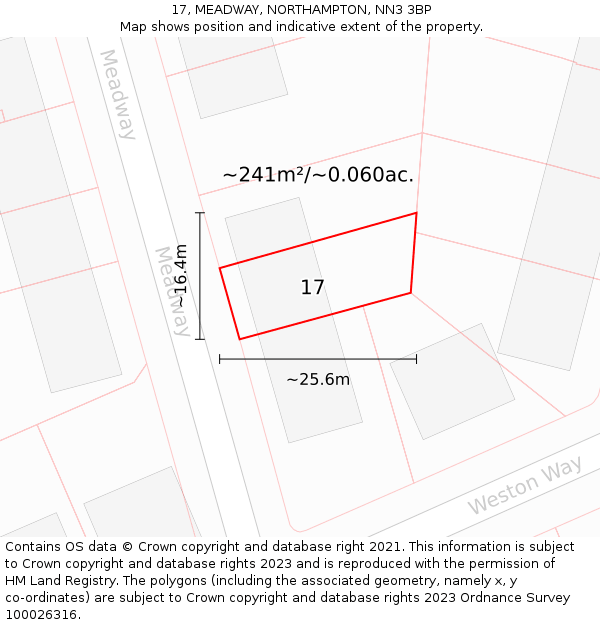 17, MEADWAY, NORTHAMPTON, NN3 3BP: Plot and title map