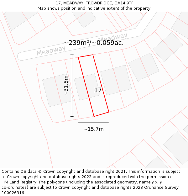 17, MEADWAY, TROWBRIDGE, BA14 9TF: Plot and title map