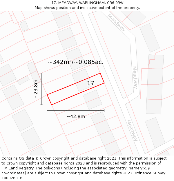 17, MEADWAY, WARLINGHAM, CR6 9RW: Plot and title map