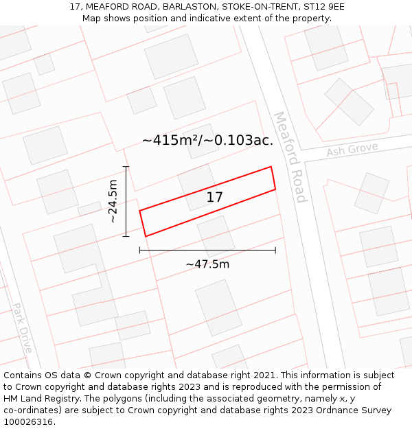 17, MEAFORD ROAD, BARLASTON, STOKE-ON-TRENT, ST12 9EE: Plot and title map
