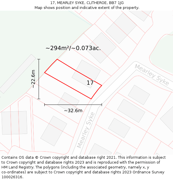 17, MEARLEY SYKE, CLITHEROE, BB7 1JG: Plot and title map