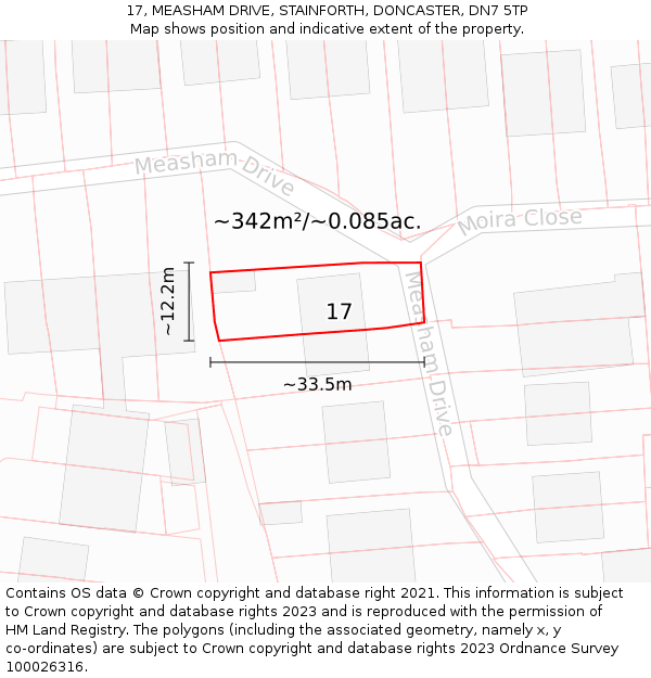 17, MEASHAM DRIVE, STAINFORTH, DONCASTER, DN7 5TP: Plot and title map