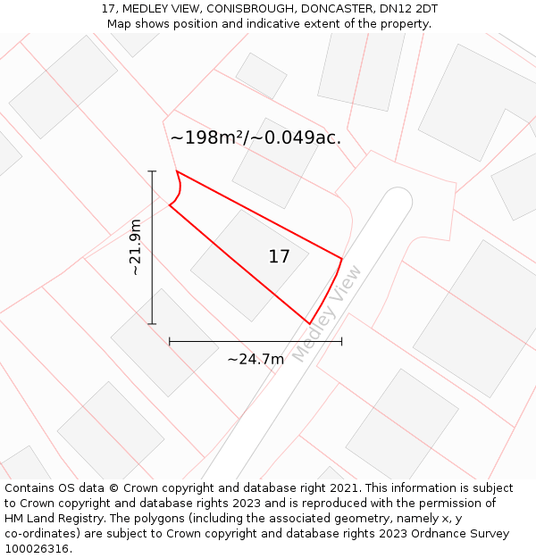 17, MEDLEY VIEW, CONISBROUGH, DONCASTER, DN12 2DT: Plot and title map