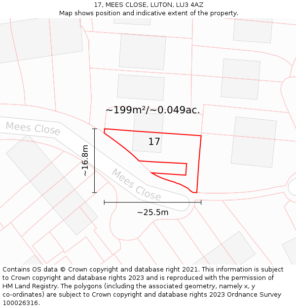 17, MEES CLOSE, LUTON, LU3 4AZ: Plot and title map