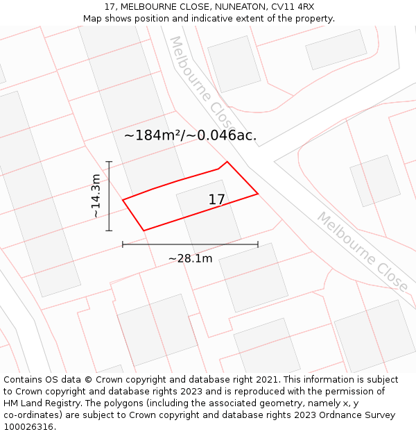 17, MELBOURNE CLOSE, NUNEATON, CV11 4RX: Plot and title map