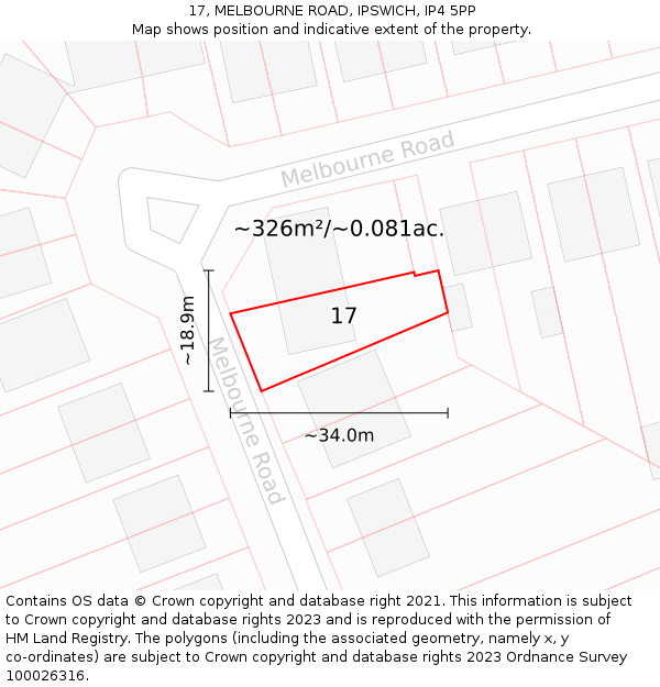 17, MELBOURNE ROAD, IPSWICH, IP4 5PP: Plot and title map