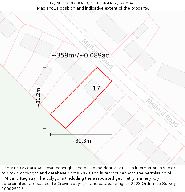 17, MELFORD ROAD, NOTTINGHAM, NG8 4AF: Plot and title map