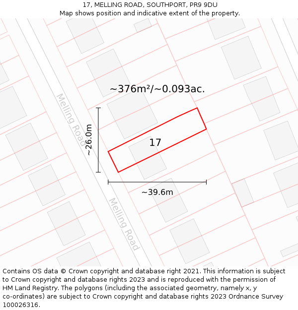 17, MELLING ROAD, SOUTHPORT, PR9 9DU: Plot and title map