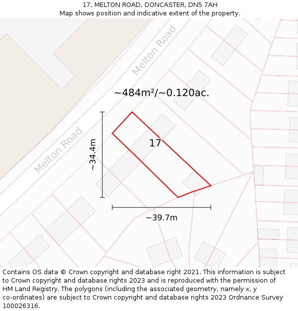 17, MELTON ROAD, DONCASTER, DN5 7AH: Plot and title map