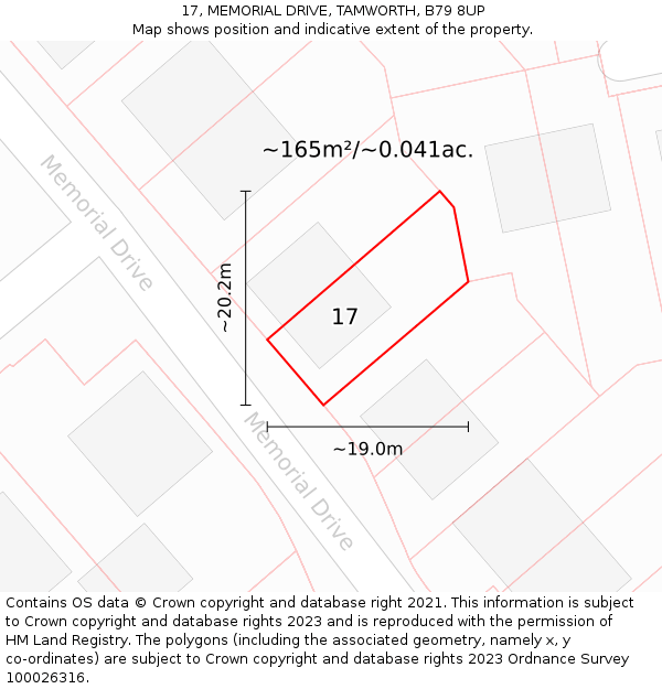 17, MEMORIAL DRIVE, TAMWORTH, B79 8UP: Plot and title map