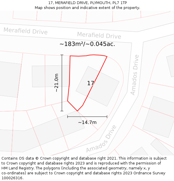 17, MERAFIELD DRIVE, PLYMOUTH, PL7 1TP: Plot and title map