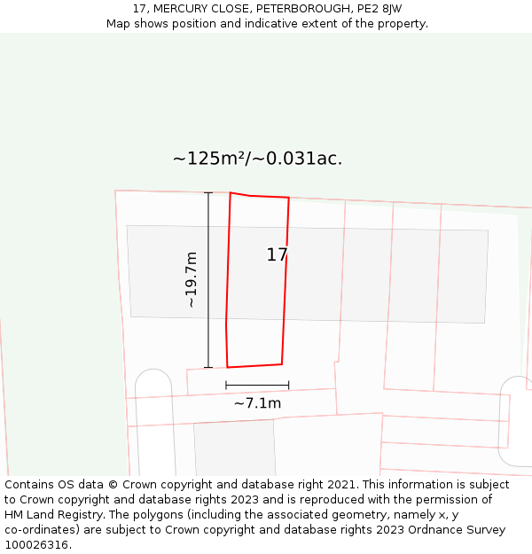 17, MERCURY CLOSE, PETERBOROUGH, PE2 8JW: Plot and title map