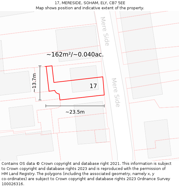 17, MERESIDE, SOHAM, ELY, CB7 5EE: Plot and title map