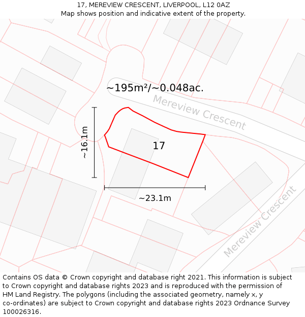 17, MEREVIEW CRESCENT, LIVERPOOL, L12 0AZ: Plot and title map