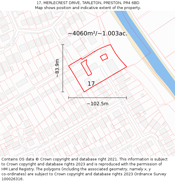 17, MERLECREST DRIVE, TARLETON, PRESTON, PR4 6BD: Plot and title map