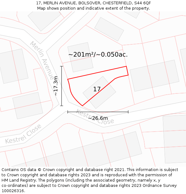 17, MERLIN AVENUE, BOLSOVER, CHESTERFIELD, S44 6QF: Plot and title map