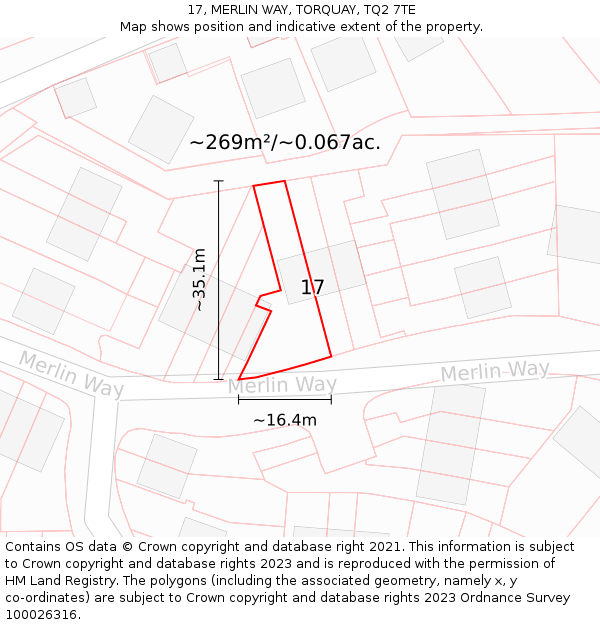 17, MERLIN WAY, TORQUAY, TQ2 7TE: Plot and title map