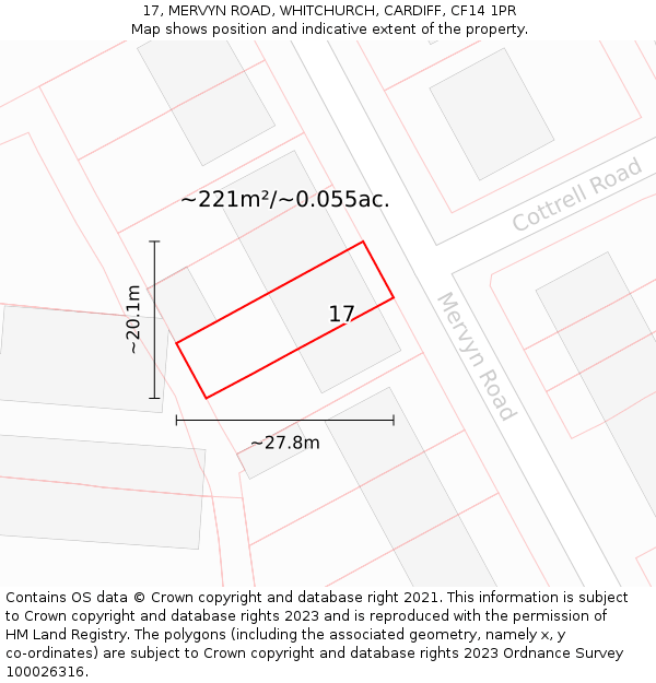 17, MERVYN ROAD, WHITCHURCH, CARDIFF, CF14 1PR: Plot and title map