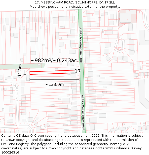 17, MESSINGHAM ROAD, SCUNTHORPE, DN17 2LL: Plot and title map