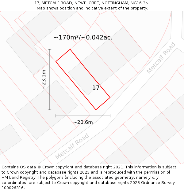 17, METCALF ROAD, NEWTHORPE, NOTTINGHAM, NG16 3NL: Plot and title map