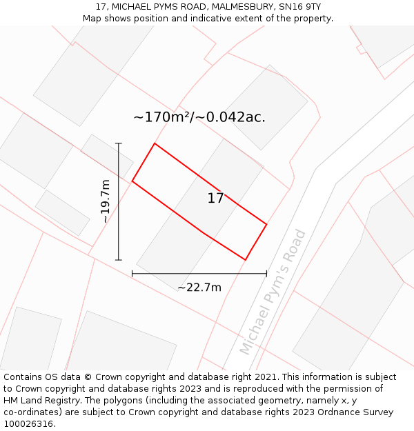 17, MICHAEL PYMS ROAD, MALMESBURY, SN16 9TY: Plot and title map