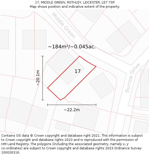 17, MIDDLE GREEN, ROTHLEY, LEICESTER, LE7 7SP: Plot and title map