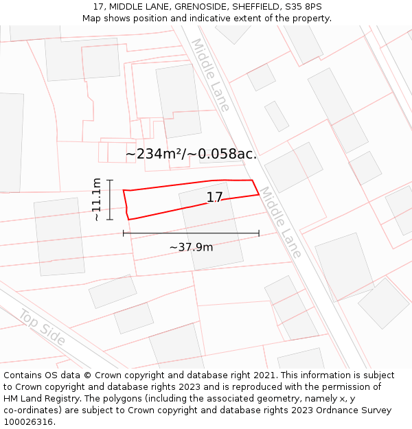 17, MIDDLE LANE, GRENOSIDE, SHEFFIELD, S35 8PS: Plot and title map