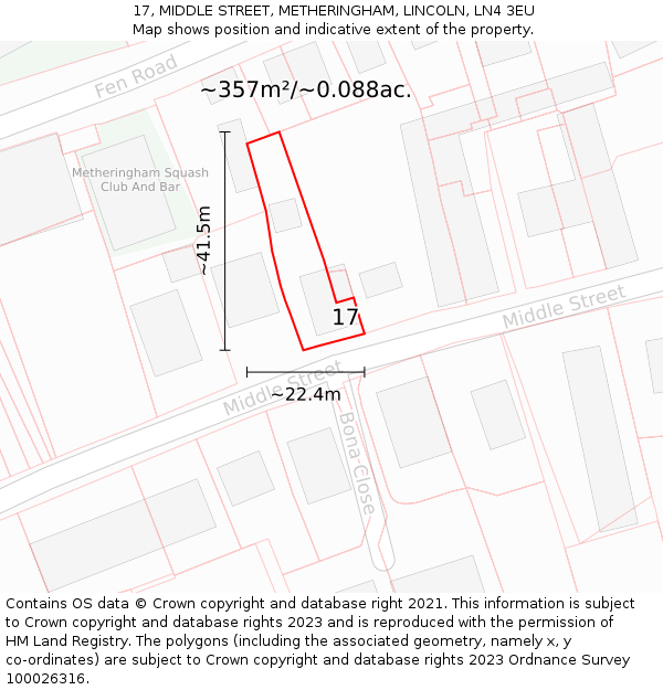 17, MIDDLE STREET, METHERINGHAM, LINCOLN, LN4 3EU: Plot and title map