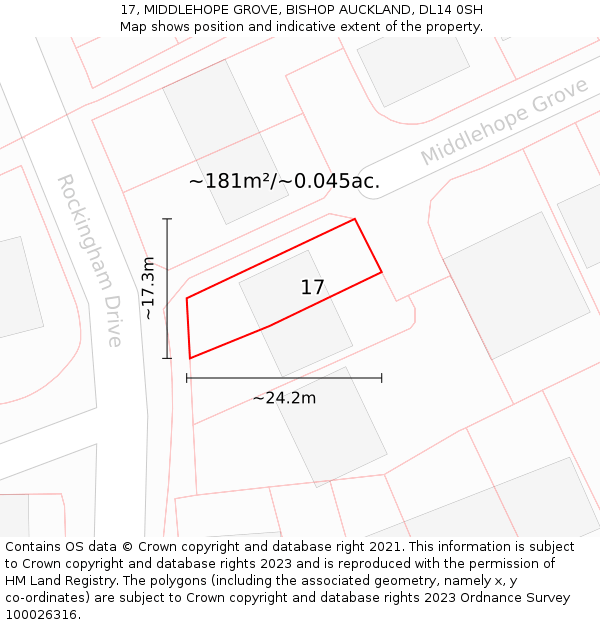 17, MIDDLEHOPE GROVE, BISHOP AUCKLAND, DL14 0SH: Plot and title map